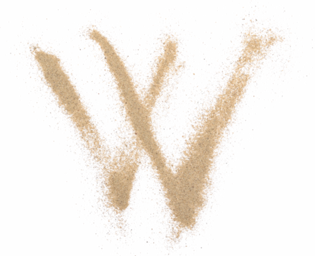 Sand alphabet letter W, symbol isolated on white, clipping path
