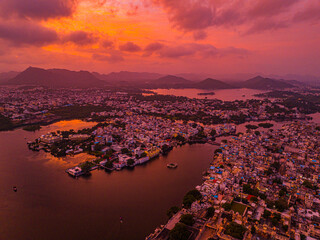 Udaipur from drone during sunset - Rajasthan, India