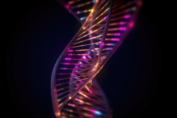 DNA Genetic motley neon Code, cloning and mutation of genetically bright chromosome, colorful biology modified, multicolored genetical genome, medical futuristic wallpaper 3d biological illustration 