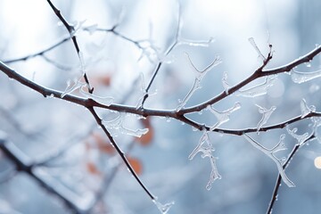 Fototapeta na wymiar Bare dogwood twigs in ice storm