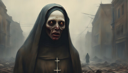 A post apocalyptic zombie nun - obrazy, fototapety, plakaty