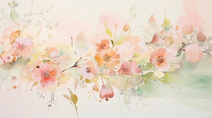  a painting of a bunch of flowers on a white background with a pink and green design on the bottom half of the frame.