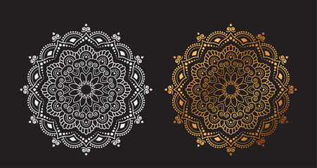 Ornamental Geometric luxury mandala pattern vector design golden and White - obrazy, fototapety, plakaty