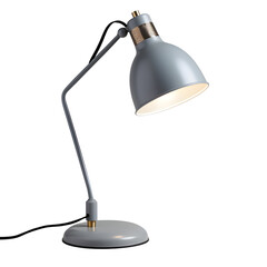 Stylish small desk lamp with cable and adjustable head, suitable for office or home use. Transparent background png. 
