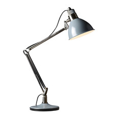 Stylish small desk lamp with adjustable arm and head, suitable for office or home use. Transparent background png. 