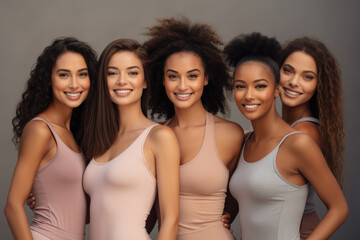 Obraz premium Multiple women in sportswear. Multicultural fitness group. 