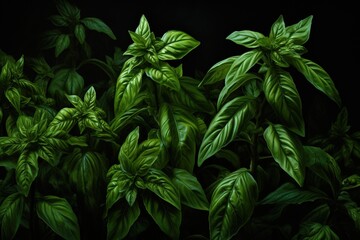 Basil leaves with flowering tops