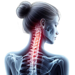 Human spine on an X-ray, neck pain, easy to edit, on a transparent background - obrazy, fototapety, plakaty