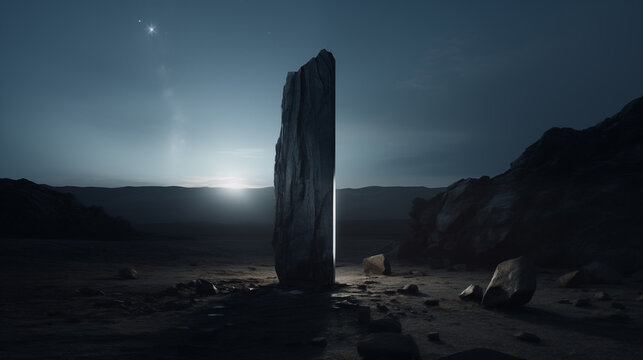 desolate landscape with lone futuristic  monolit