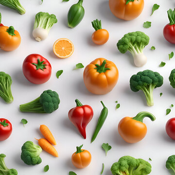 Seamless pattern of fresh vegetables on white background. top view