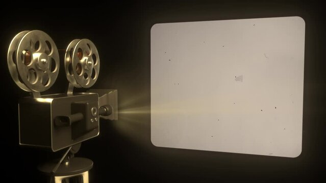 Vintage 8mm film projector with blank frame.
Old projection showing movie on empty screen with noise effect. Cine industry history. Loop animation