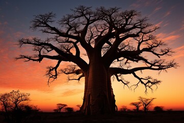 Baobab silhouette against twilight sky