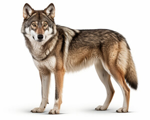 Naklejka na ściany i meble Grey Wolf, Canis lupus, standing in front of white background