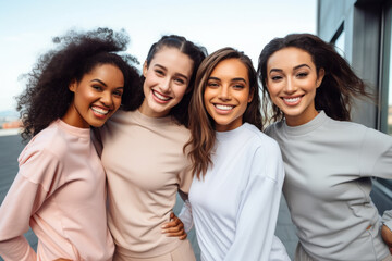 Obraz premium Multiple women in sportswear. Multicultural fitness group. 