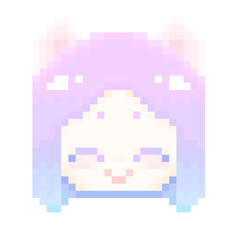 ピクセルアートなファンシーグラデーション猫耳ヘアスタイル　笑う⭐︎PNG