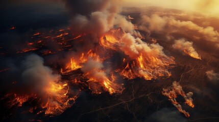 Fototapeta na wymiar aerial view, wildfires, background, copy space, 16:9