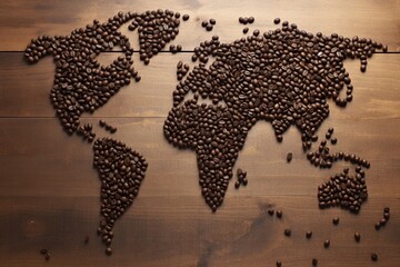 Coffee beans arranged as a world map