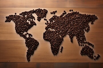 Coffee beans arranged as a world map