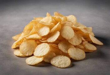 Heap of potato chips isolated on grey background