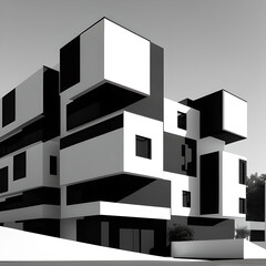Modern stylish minimalistic architecture of beautiful buildings,Generative AI