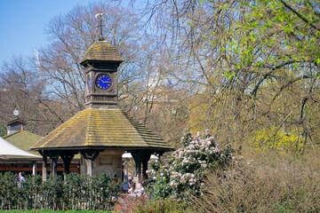 LondonUK - April 15 2023: Time Flies clock tower above a memorial drinking fountain (1909), Hyde Park.