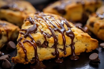Chocolate chip scones with melting chips, macro shot