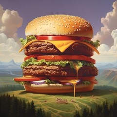 Wielki burger w magicznej krainie - obrazy, fototapety, plakaty