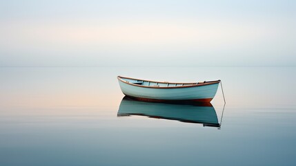  a small boat floating on top of a body of water with a sky in the background of it.