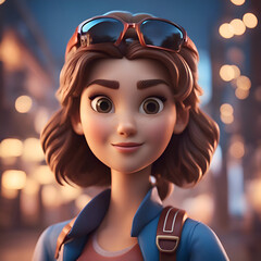 Portrait of a girl in the city. 3d rendering.