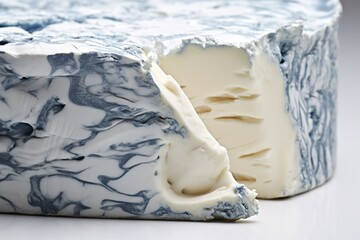 Close-up of blue cheese veins against white background