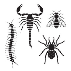 Bug or insect icon set vector design, spider, insect, vector, animal, bug, ant, illustration, nature, silhouette, black, icon, mosquito, cartoon, fly, web, insects, symbol, arachnid, beetle, spiders,