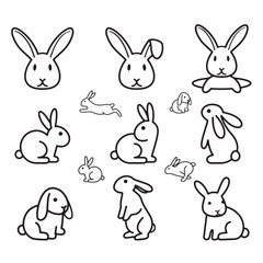 Rabbit bunny vector icon set, rabbit, bunny, cartoon, easter, animal, vector, illustration, set, hare, cute, holiday, fun, spring, design, egg, pattern, art, baby, pet, carrot, card, icon, happy, draw