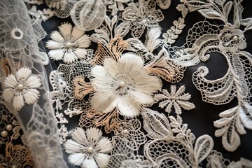 Close-up of intricate lace fabric detailing