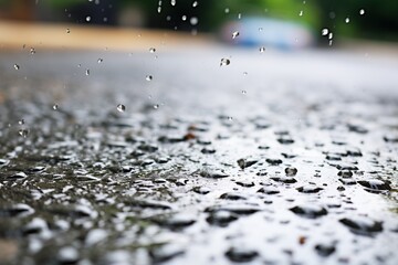 Close-up of raindrops splashing on pavement