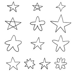 Doodle star set. Cute pen line elements. Sparkle decoration, symbol, icon. Simple sketch line style pattern elements. - 677351856