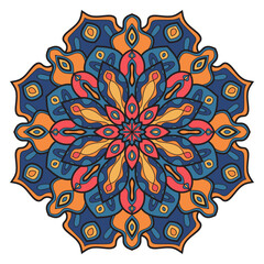 Coloful outline flower mandala. Doodle round decorative element  isolated on white background. Floral geometric circle. - 677351867