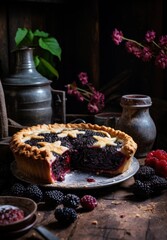 Blackberry pie on a table