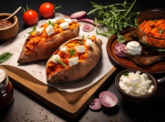 sweet potatoes on board with gyros