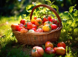 Basket with red ripe tomatoes
