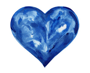 Watercolor blue heart shape on white background. Valentine's day. For holiday, postcard, poster, banner, birthday and children's illustration. Love.