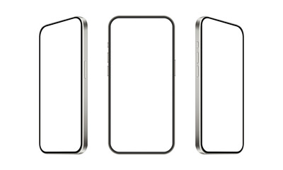Modern Silver Smartphones Mockups With Blank Screens, Isolated On White Background. Vector Illustration