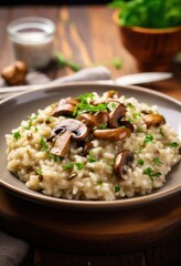 Mushroom and rice porridge with parmesan cheese