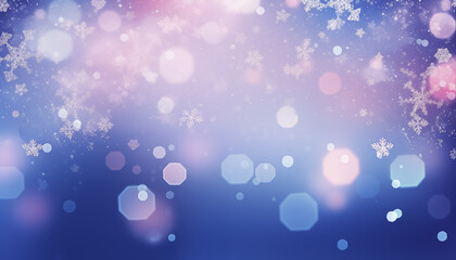 Close up of snowflakes. Minimalistic wallpaper with blue gradient and bokeh. Christmas and winter theme. 
