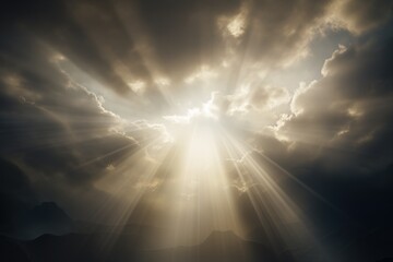 Crepuscular rays piercing through a monsoon cloud bank