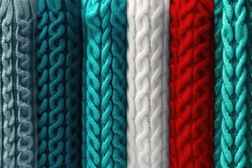 Close-up view of knit pattern with beautiful holiday colors. Winter seasonal concept.