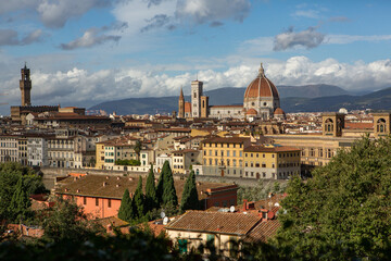 Photo with the panorama of the medieval city of Florence in the region of Tuscany, Italy - obrazy, fototapety, plakaty