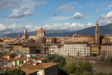 Fototapeta na wymiar Photo with the panorama of the medieval city of Florence in the region of Tuscany, Italy