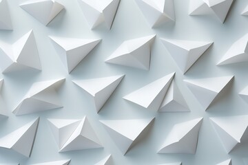 Crisp, white origami shapes on a bright, solid background