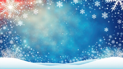 christmas background on blue canvas with snowflakes