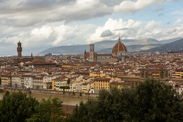 Photo with the panorama of the medieval city of Florence in the region of Tuscany, Italy - obrazy, fototapety, plakaty